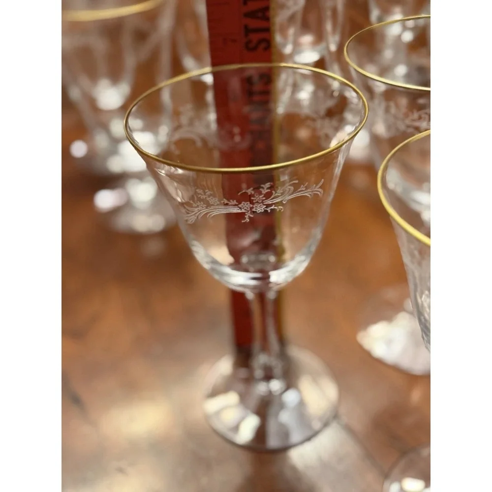 Golden Lace by Fostoria Set of 28 Iced Tea, Water, Wine, Champagne Etched w/Gold